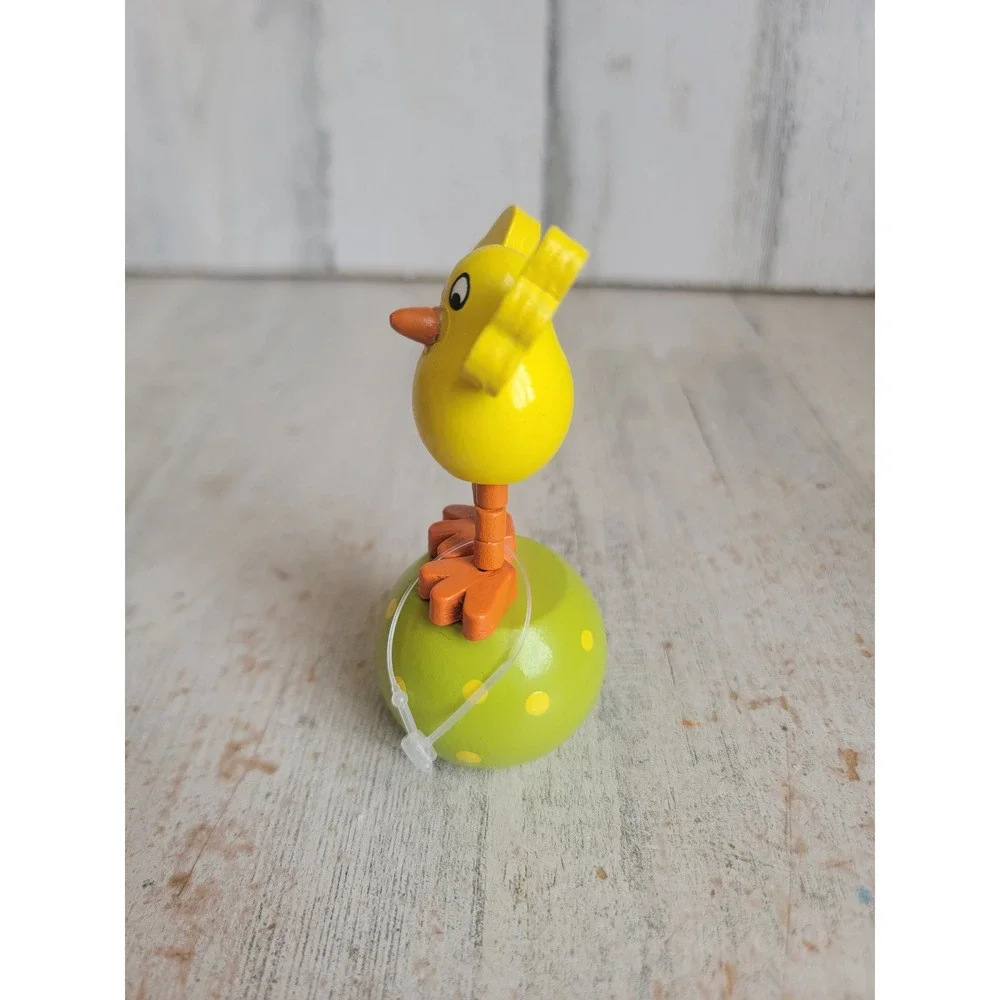 Easter vintage chick egg thumb push puppet toy wooden spring home decor